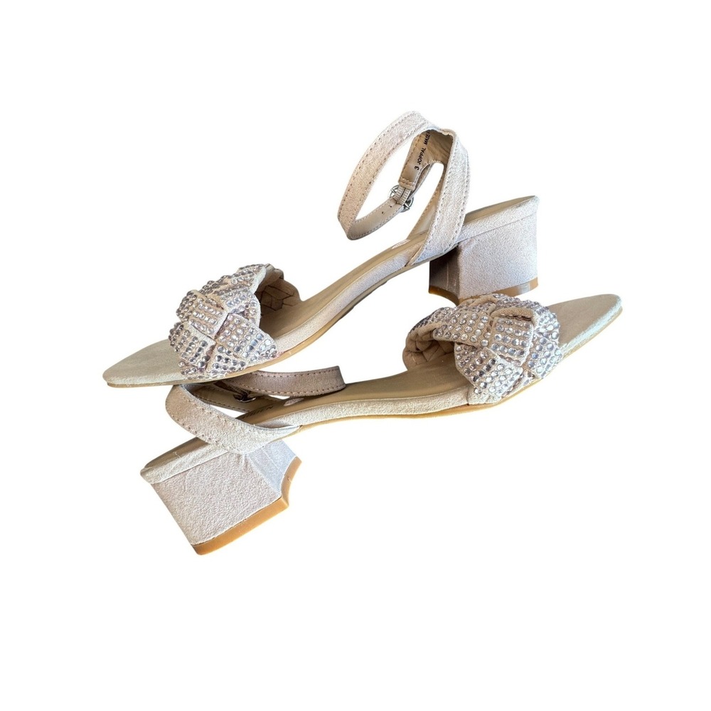Steve Madden JOPPAL Kids Rhinestone Braided Block Heel Sandals Tan Size 3